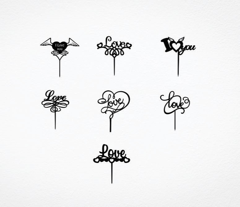 Laser Cut Love Cake Toppers Set Free Vector File
