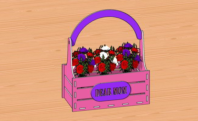 Laser Cut Mothers Day Gift Flower Basket Free DXF File