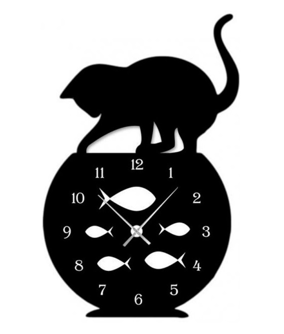 Laser Cut Naughty Cat Fish Tank Modern Wall Clock Home Decor Free Vector File