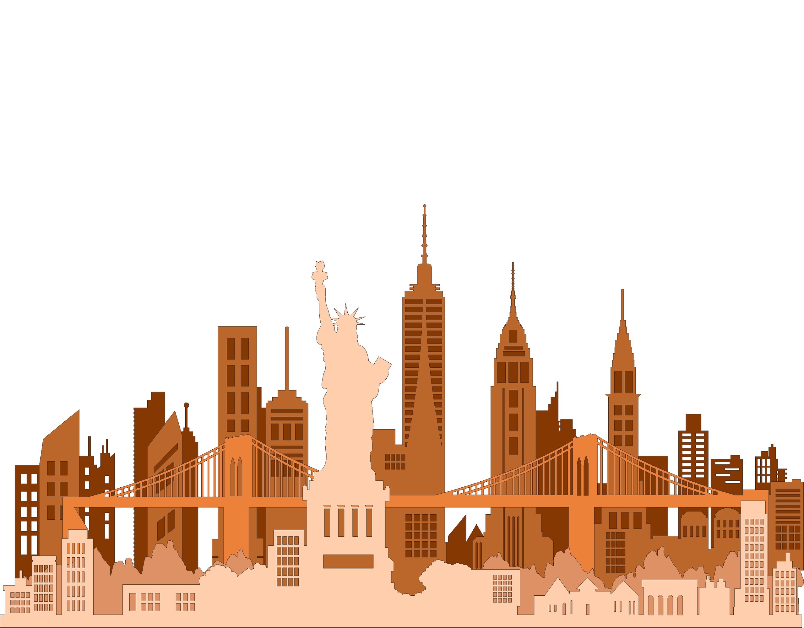 Laser Cut New York City Skyline Wooden Layered Decor Free Vector File