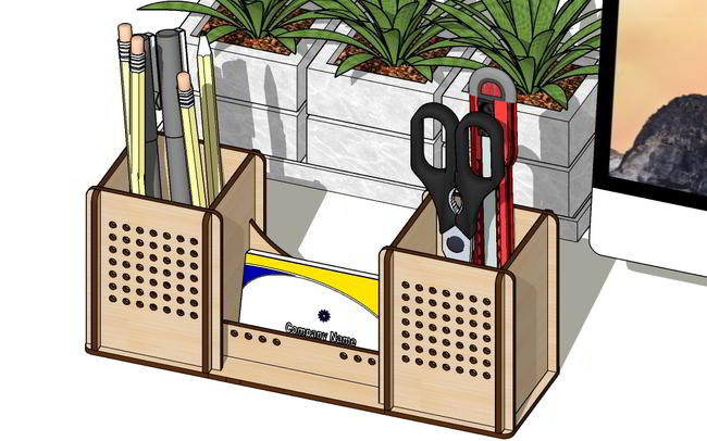 Laser Cut Office Desk Organizer Wooden Pen Holder Pencil Stand Business Card Holder 3mm Free Vector File