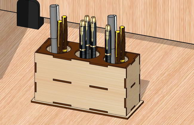Laser Cut Office Desk Pen Holder Free Vector File