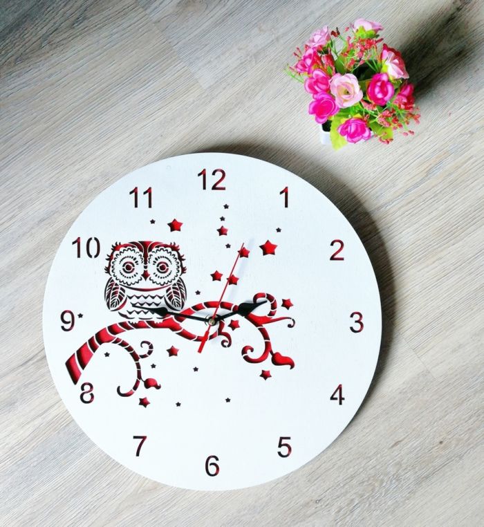 Laser Cut Owl On Branch Decorative Wooden Wall Clock Free Vector File