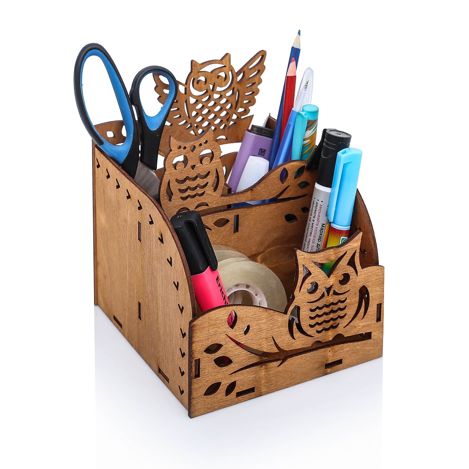 Laser Cut Owl Wooden Desktop Organizer Office Supplies Storage Rack Free Vector File