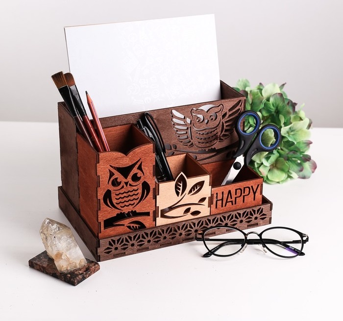Laser Cut Owls Desktop Organizer Free Vector File