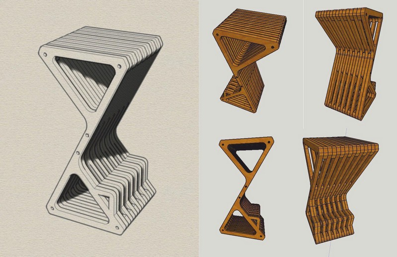 Laser Cut Parametric Delta Bar Stool Free DXF File