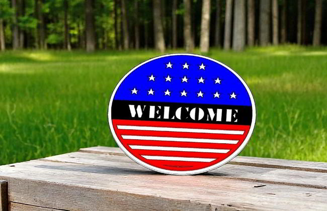 Laser Cut Patriotic Welcome Sign 4th Of July Door Hanger Free Vector File