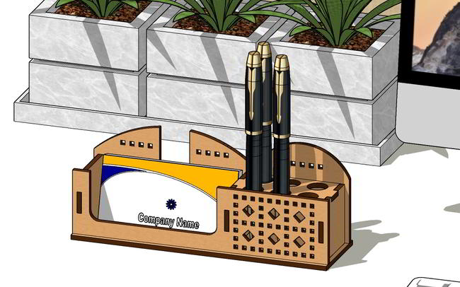 Laser Cut Pen Holder Business Card Holder Desk Organizer Pencil Stand Free DXF File