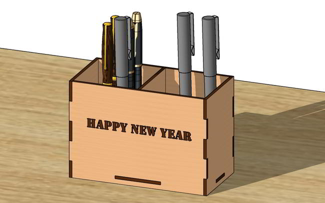 Laser Cut Pen Holder Happy New Year Gift Free Vector File