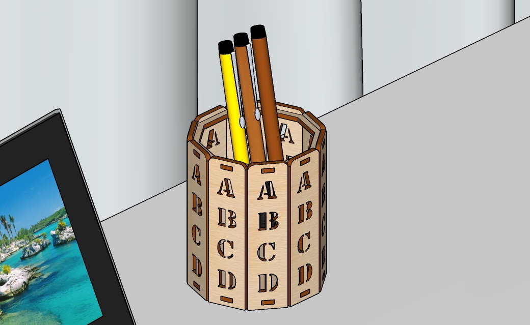 Laser Cut Pen Holder Wood Pencil Table Organizer For The Student Free Vector File