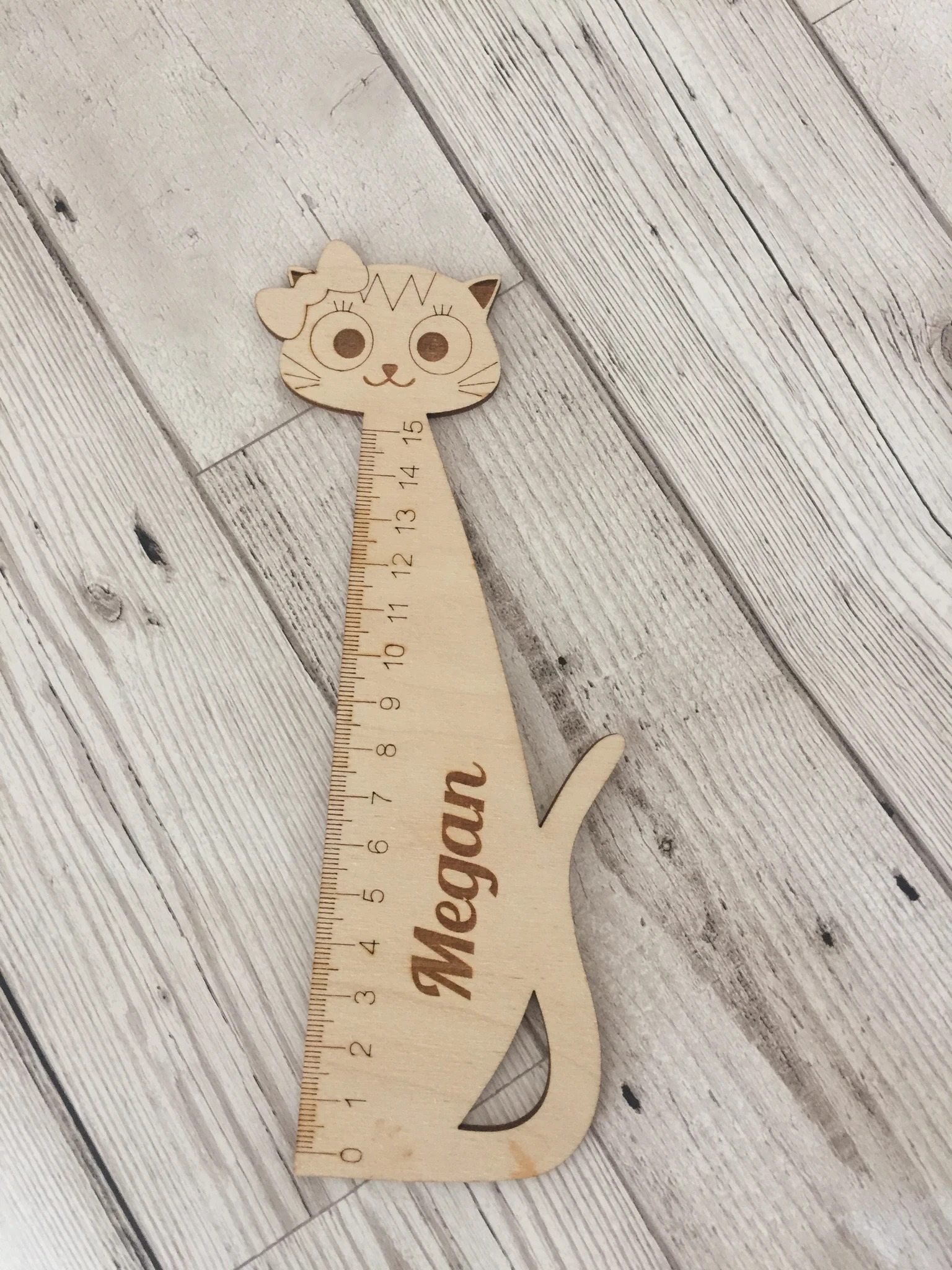 Laser Cut Personalised Wooden Ruler Cat Shape Free Vector File