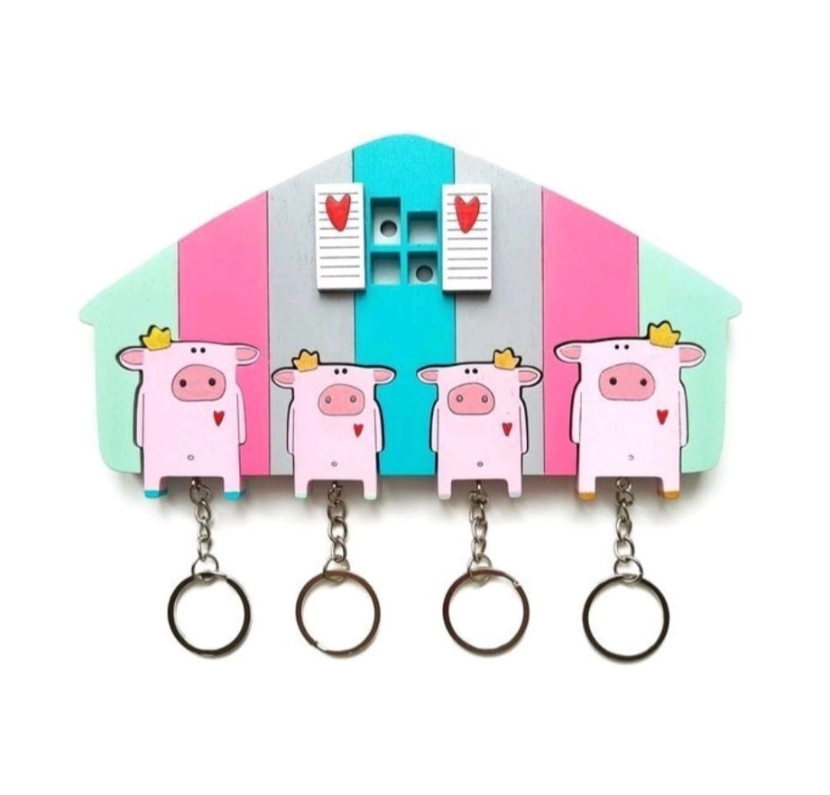 Laser Cut Pig Key Holder Wall Decor Free Vector File