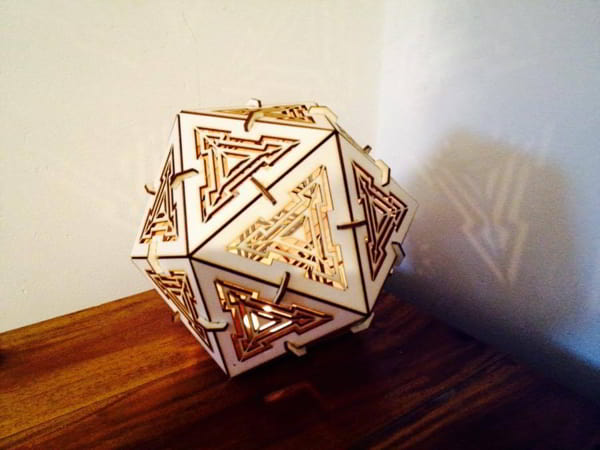 Laser Cut Plywood Icosahedron 3d Lamp 3mm Free Vector File