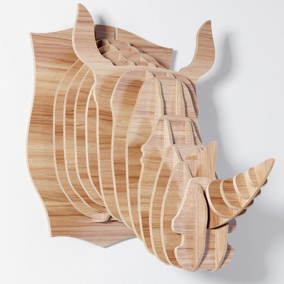 Laser Cut Rhino Head Trophy 3d Animal Head Free DXF File