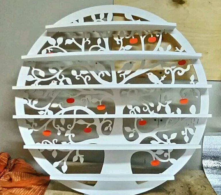 Laser Cut Round Wall Shelf Tree And Birds Free Vector File