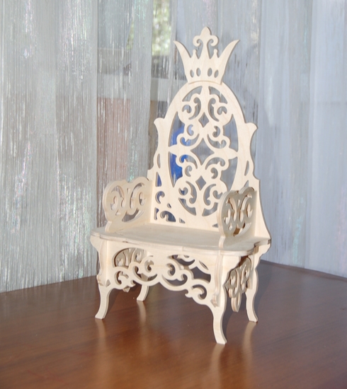 Laser Cut Royal Doll Throne Miniature Dollhouse Throne Barbie Chair 12mm Free Vector File