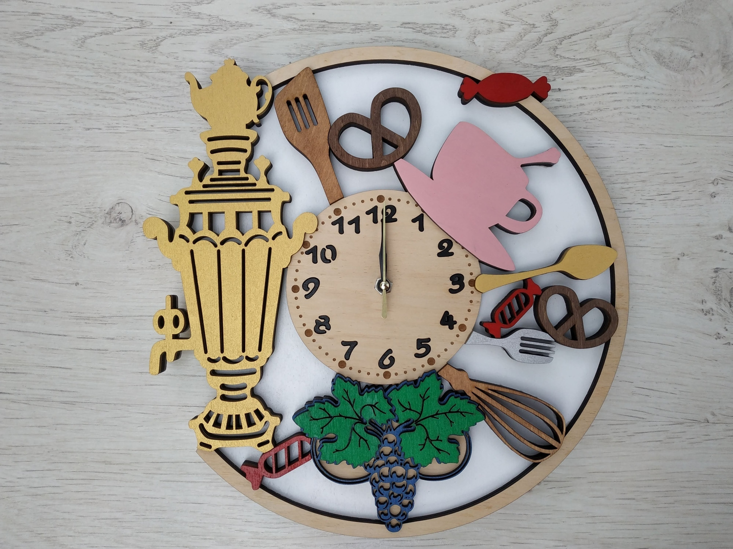 Laser Cut Samovar Wooden Wall Clock Free Vector File