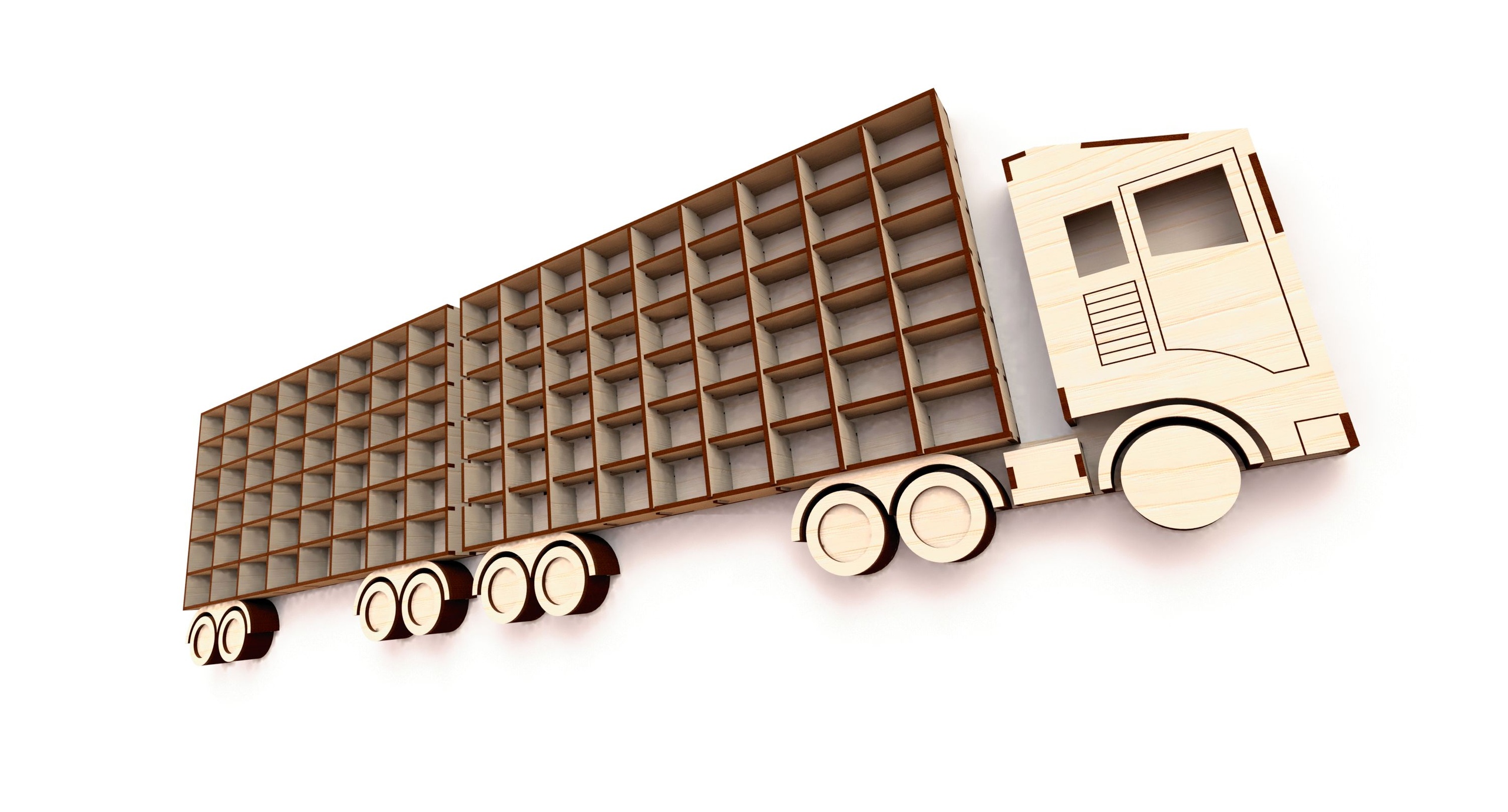 Laser Cut Shelf Truck With Trailer 3d Puzzle Free Vector File