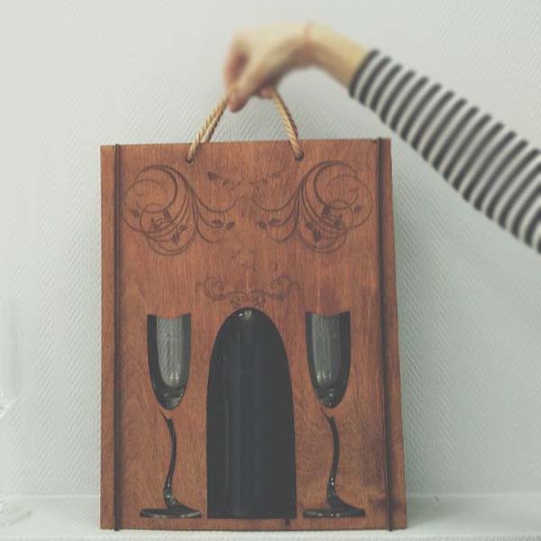 Laser Cut Shopping Bag Wooden Carrier Bottle And Glass Holder Gift Box Free Vector File