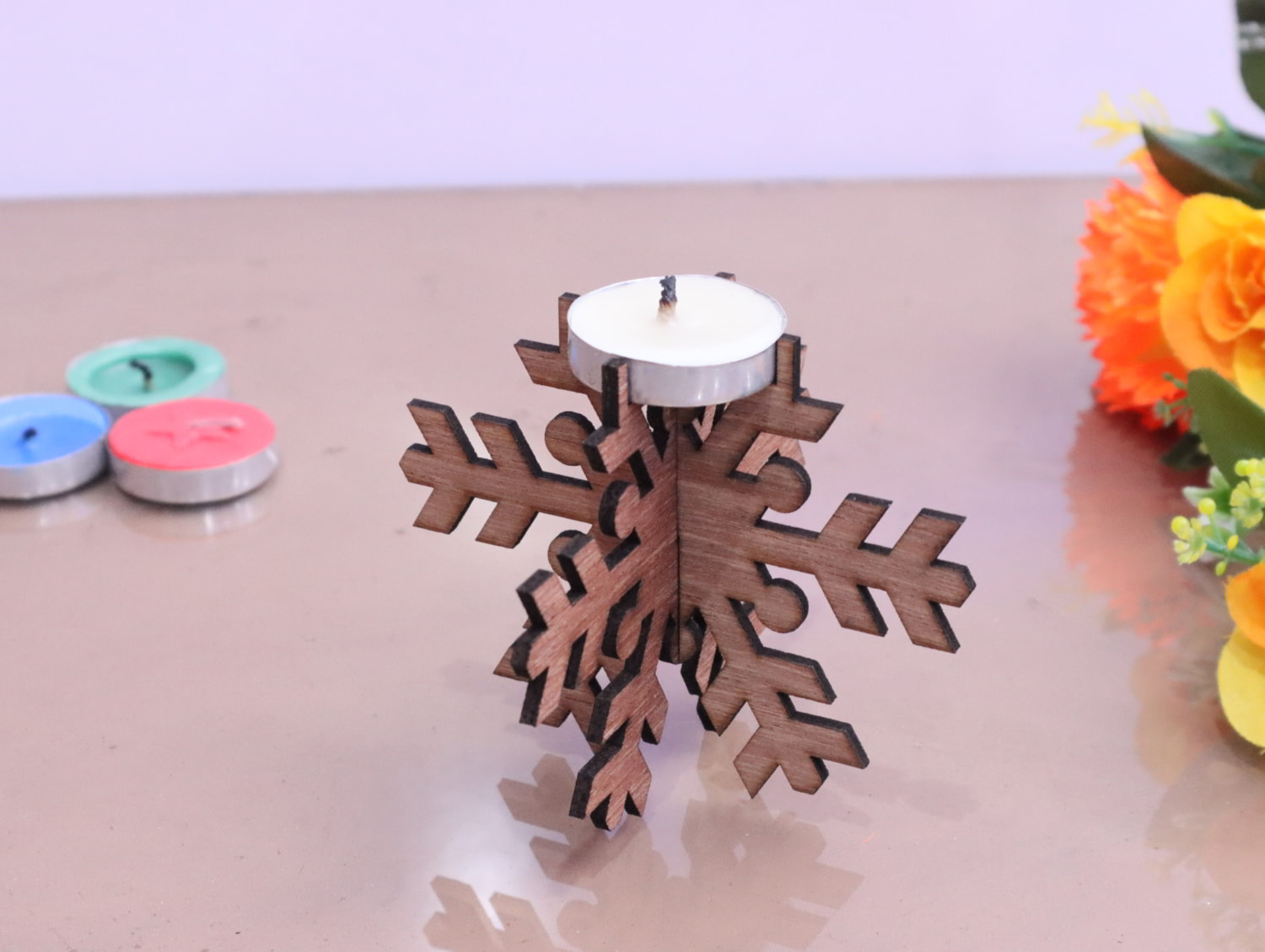 Laser Cut Snowflake Tealight Candle Holder 3mm Free Vector File