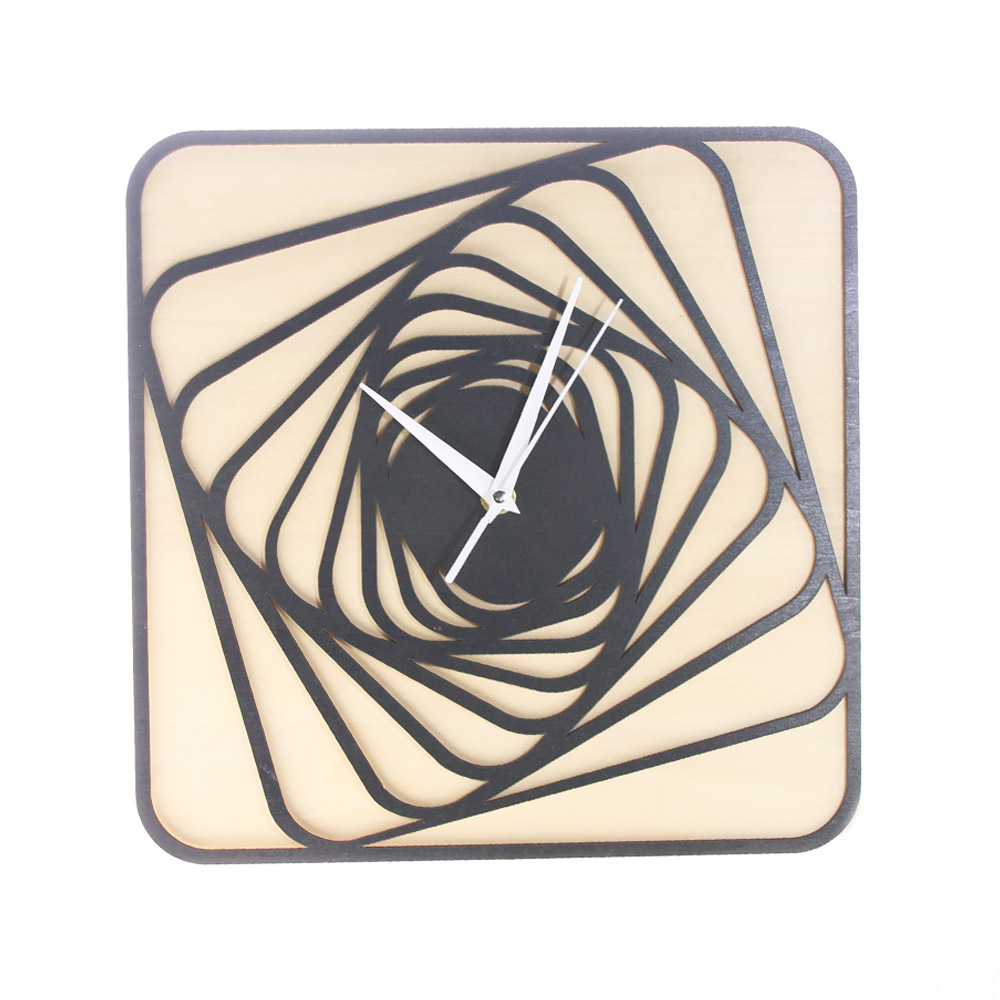 Laser Cut Spiral Square Wood Rustic Wall Clock Free Vector File