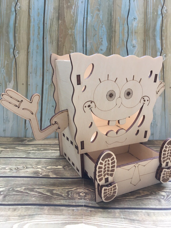 Laser Cut Spongebob Squarepants Pencil Holder With Drawer Free Vector File