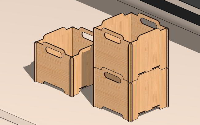 Laser Cut Stackable Box Storage Basket Free DXF File