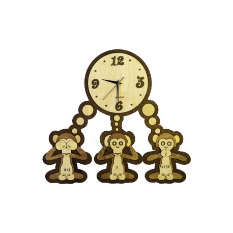 Laser Cut Three Monkeys Clock Template Free Vector File