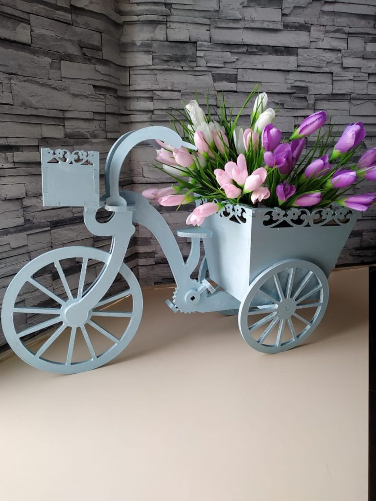 Laser Cut Tricycle Flower Basket Free Vector File