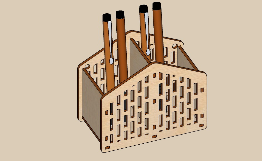 Laser Cut Unique Wall Hanging Pen Stand Pencil Holder Free DXF File