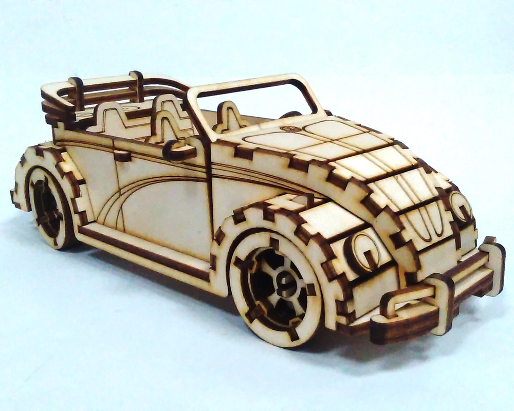 Laser Cut Volkswagen Beetle Convertible Toy Car Free Vector File
