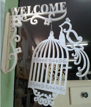 Laser Cut Welcome Sign With Bird And Cage Wall Decor Free Vector File