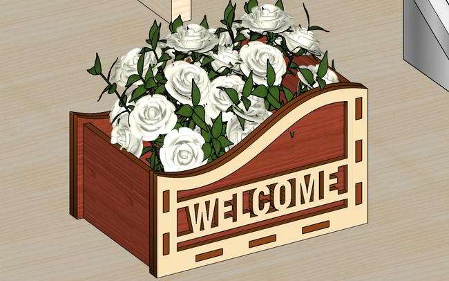 Laser Cut Welcome Wooden Flower Basket Decorative Gift Basket Free Vector File