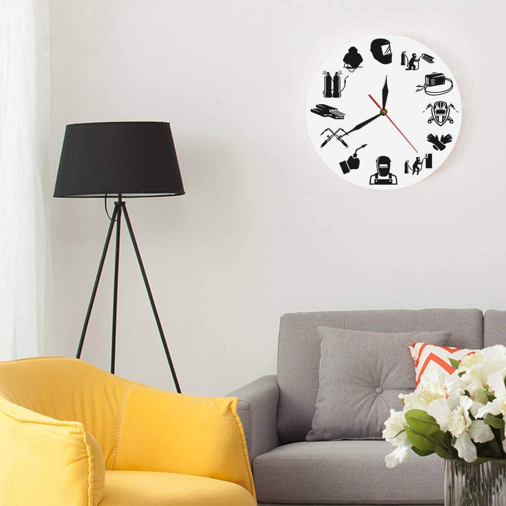 Laser Cut Welding Wall Clock Welder Silhouette Modern Wall Clock Free Vector File