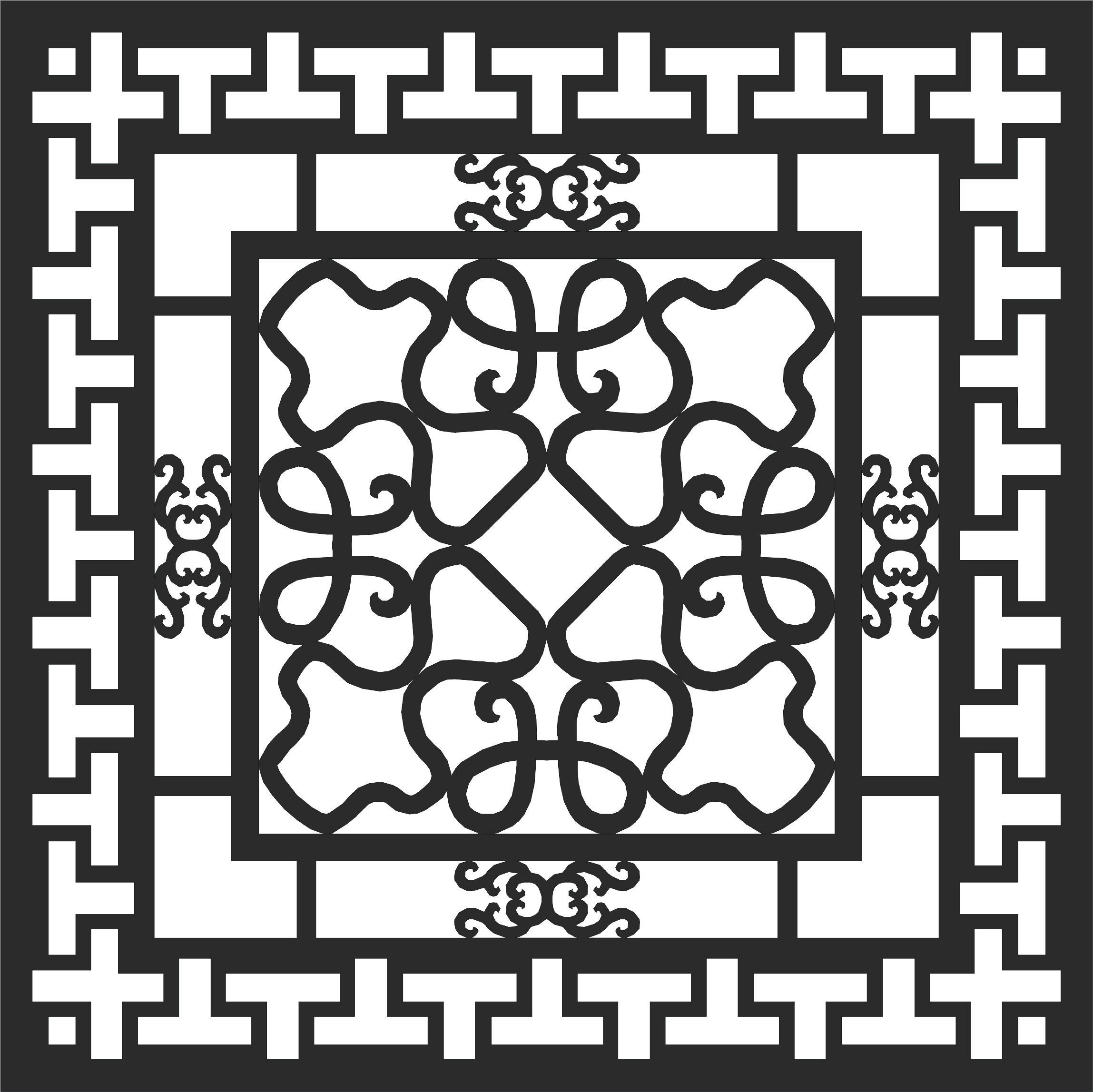 Laser Cut Window Floral Lattice Stencil Seamless Design Free DXF File