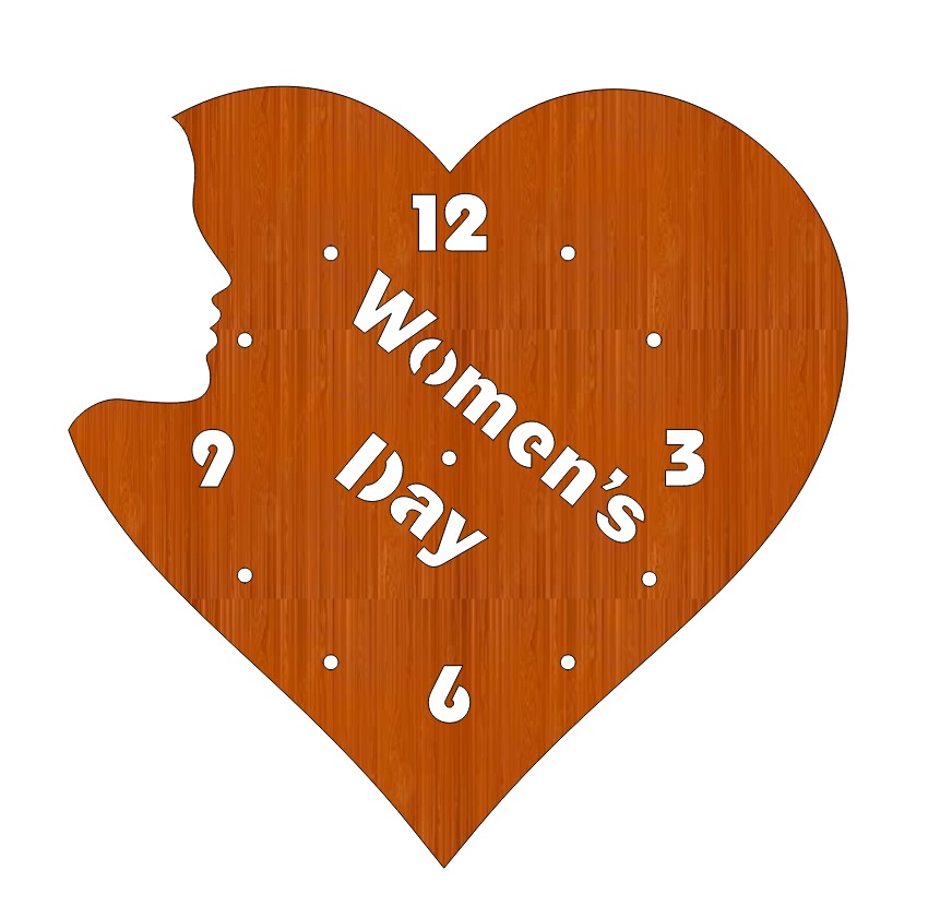 Laser Cut Women Day 8 March Wooden Wall Clock Cutout International Womens Day Free Vector File