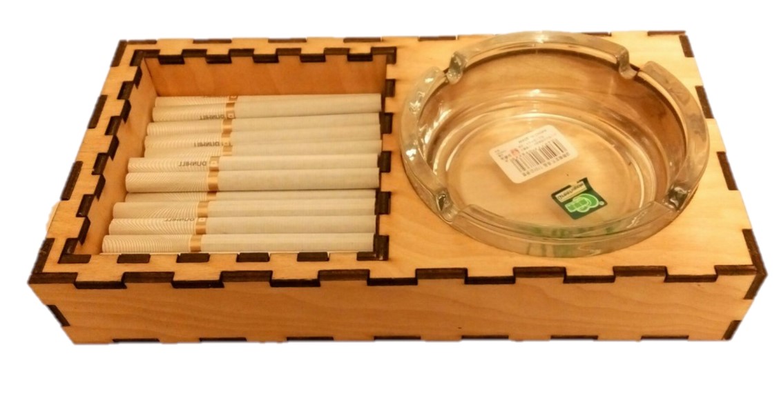 Laser Cut Wooden Ashtray With Cigarette Case Desk Organizer Free DXF File