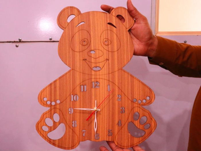 Laser Cut Wooden Bear Wall Clock Free Vector File