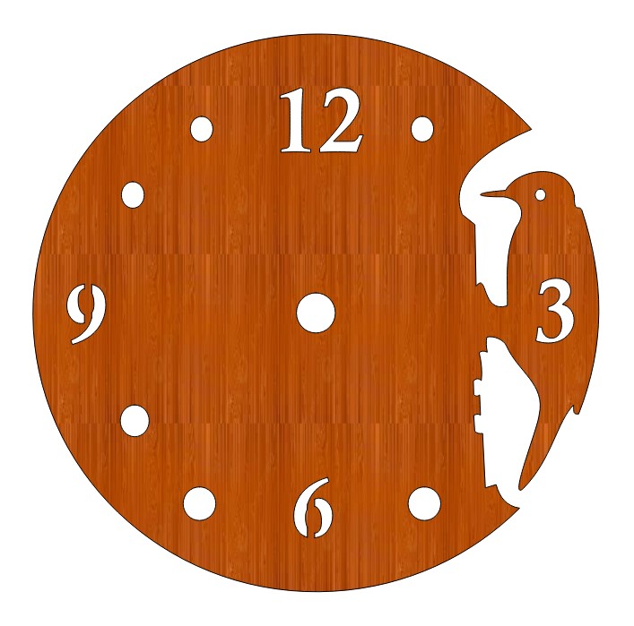 Laser Cut Wooden Bird Shaped Wall Clock Free Vector File