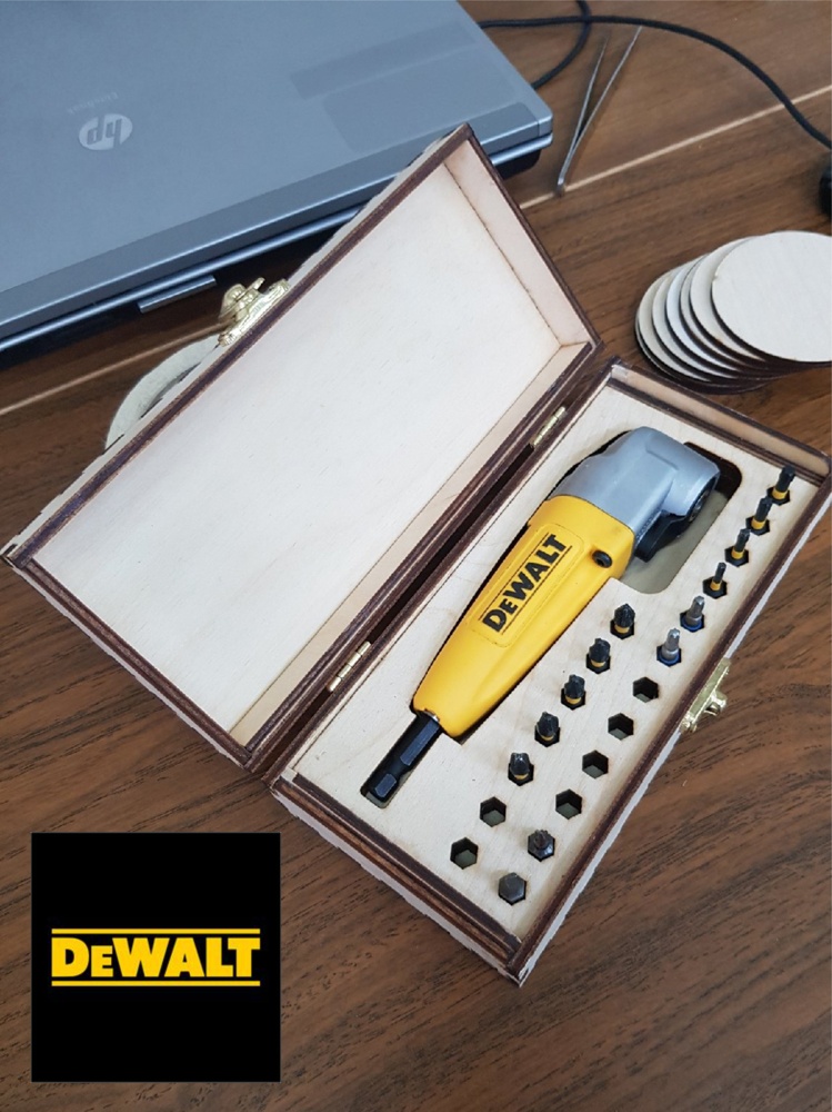 Laser Cut Wooden Box For Dewalt Right Angle Attachment Free Vector File