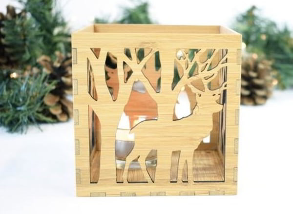 Laser Cut Wooden Box Lamp Deer In The Forest Free Vector File
