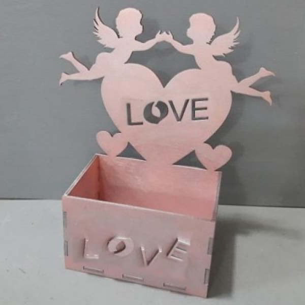 Laser Cut Wooden Box With Angels Love Heart Gift Box Free Vector File