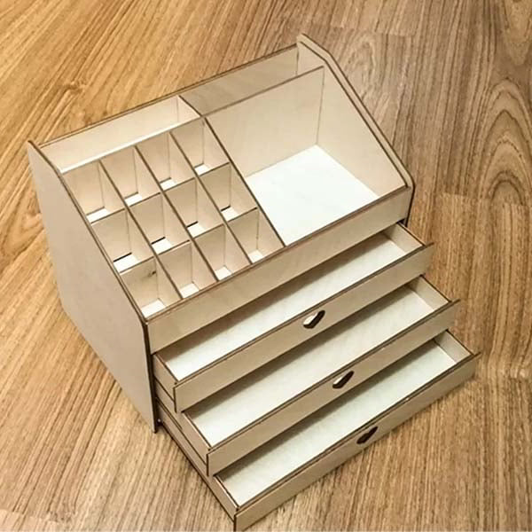 Laser Cut Wooden Cosmetics Organizer Box With Drawer Free DXF File