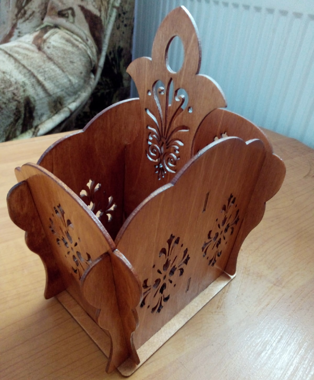 Laser Cut Wooden Cutlery Caddy Free Vector File
