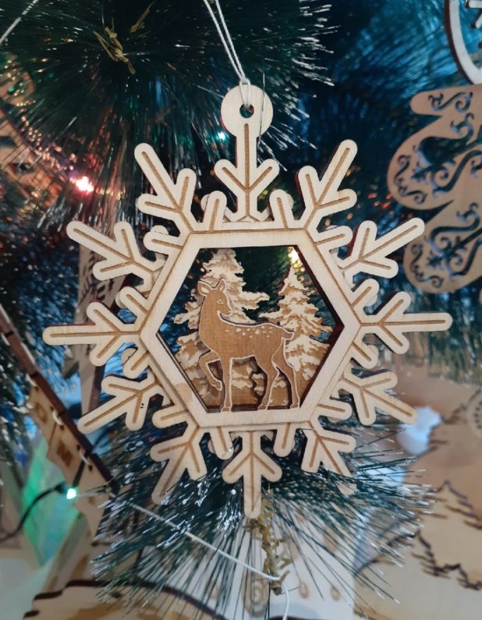 Laser Cut Wooden Deer Snowflakestoys Free DXF File