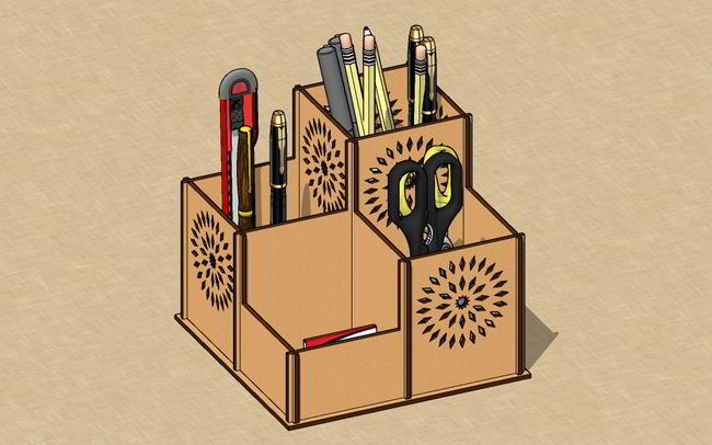 Laser Cut Wooden Desk Organizer Pen Holder Pencil Stationary Storage Stand Free DXF File