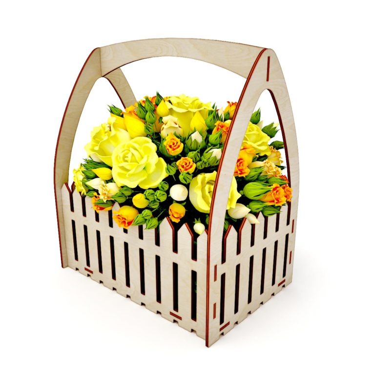 Laser Cut Wooden Fence Flower Basket Free Vector File