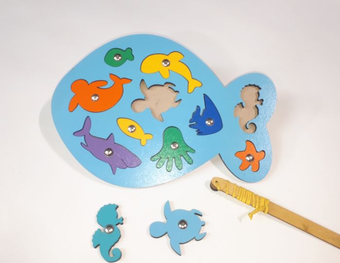 Laser Cut Wooden Fish Puzzle Educational Toy Sea Creature Peg Puzzle Free DXF File