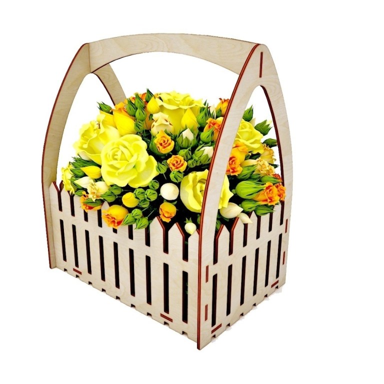Laser Cut Wooden Flower Box Basket With Fence 4mm Free Vector File