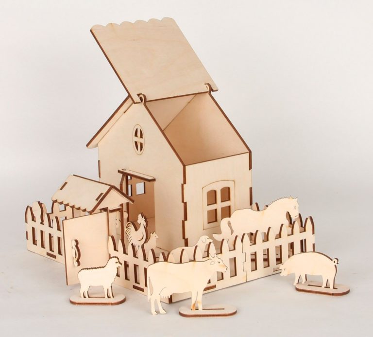 Laser Cut Wooden Game Set Farm Animals And Box Free DXF File